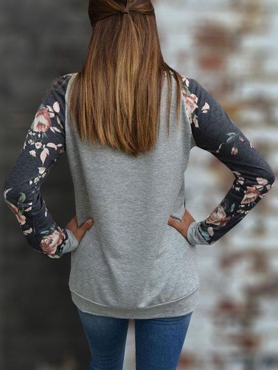 Camiseta Sudadera Blusa Remera Manga Larga Estampado Floral Cuello Redondo para Dia Casual Oficina Universidad